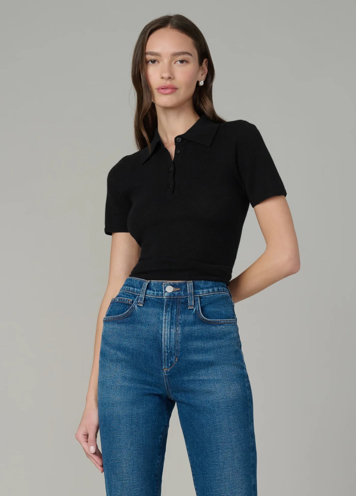 THE CASHMERE SHORT SLEEVE POLO SWEATER