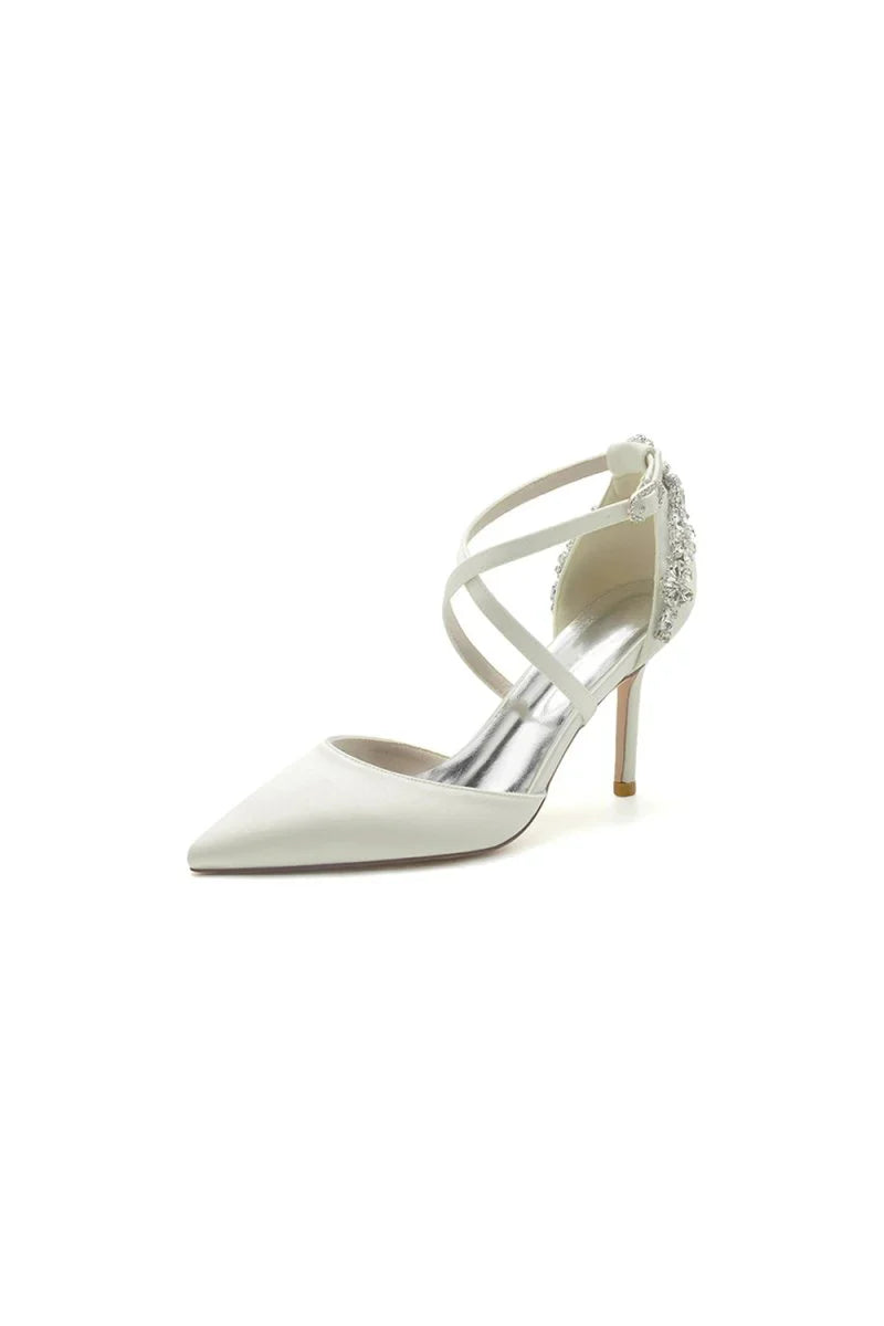 Pointed Toe Cross Strap With Rhinestones Stiletto Heels