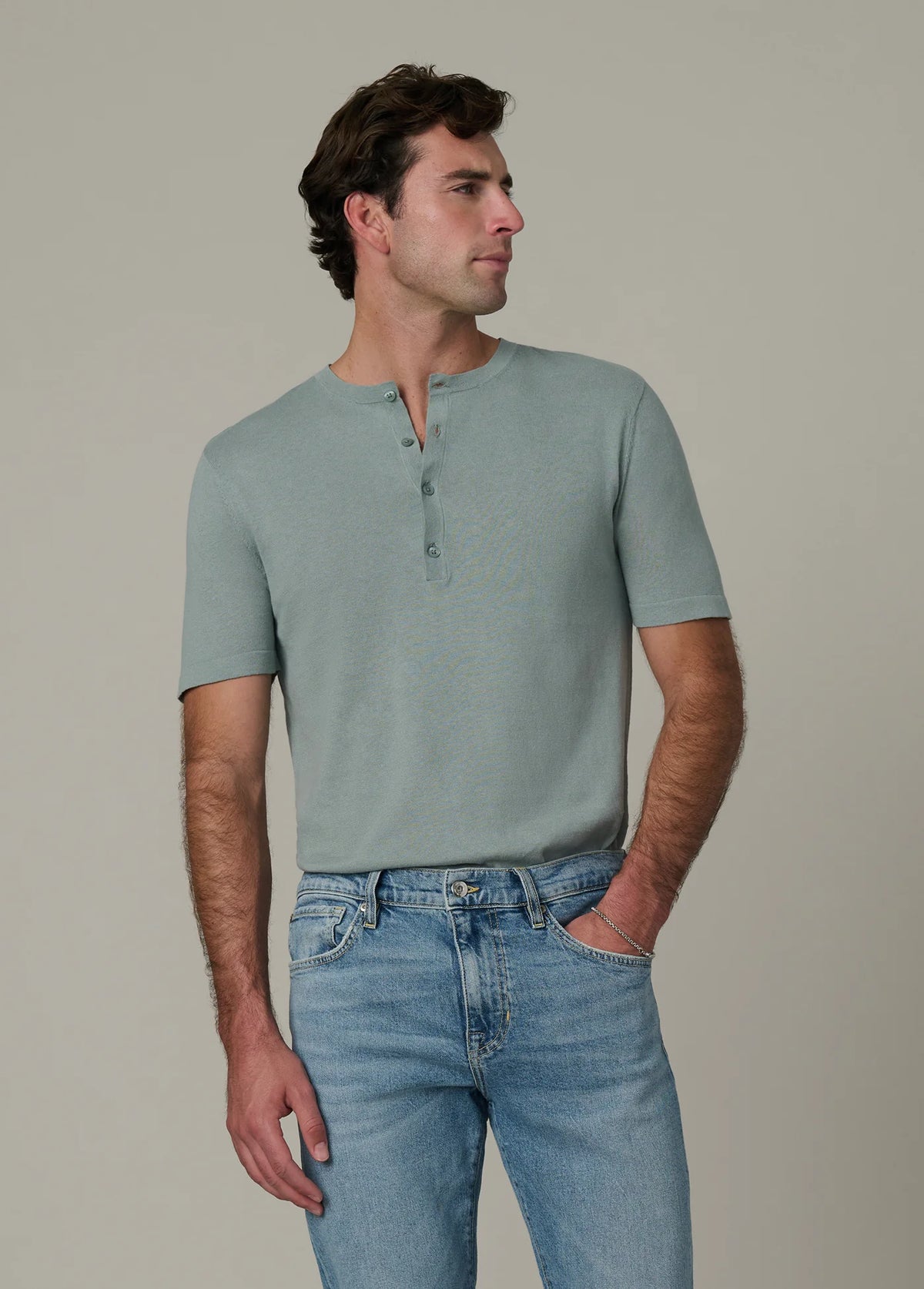 SHORT SLEEVE LINEN COTTON HENLEY