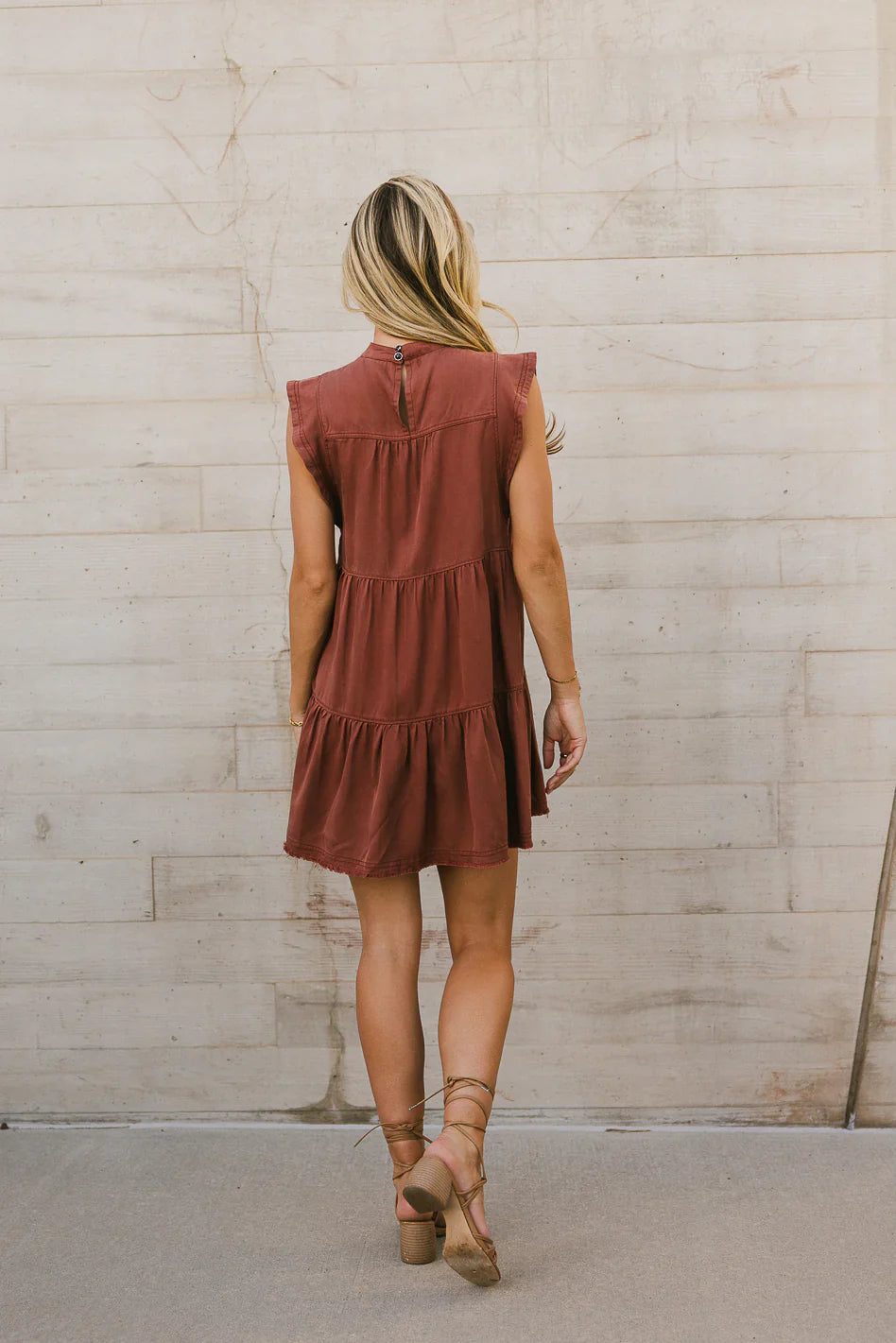 Regina Pleated Mini Dress in Brick FINAL SALE