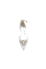Simple Glitter Pointed Toe Ankle Strap Low Heels with Rhinestone