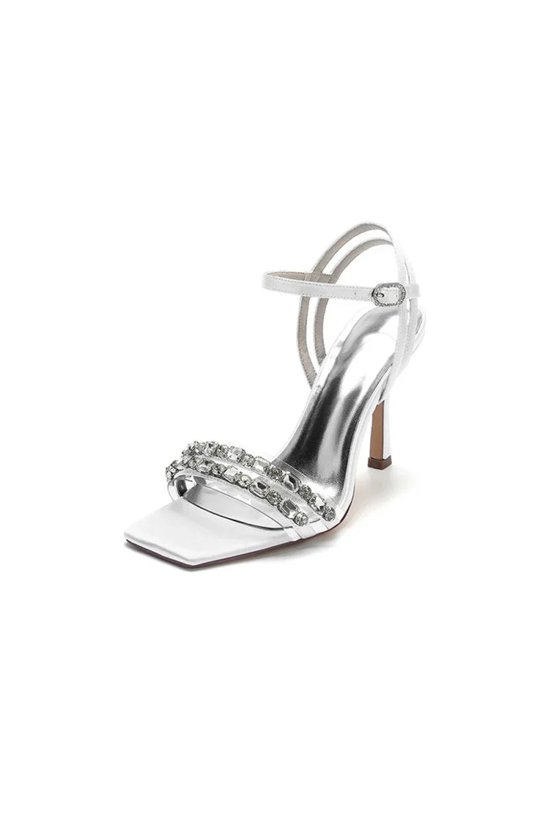 Royal Blue Satin Heels with Double Crystal Straps