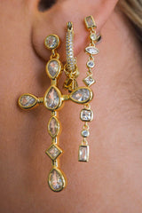 LUV AJ Bezel Stone Cross Studs