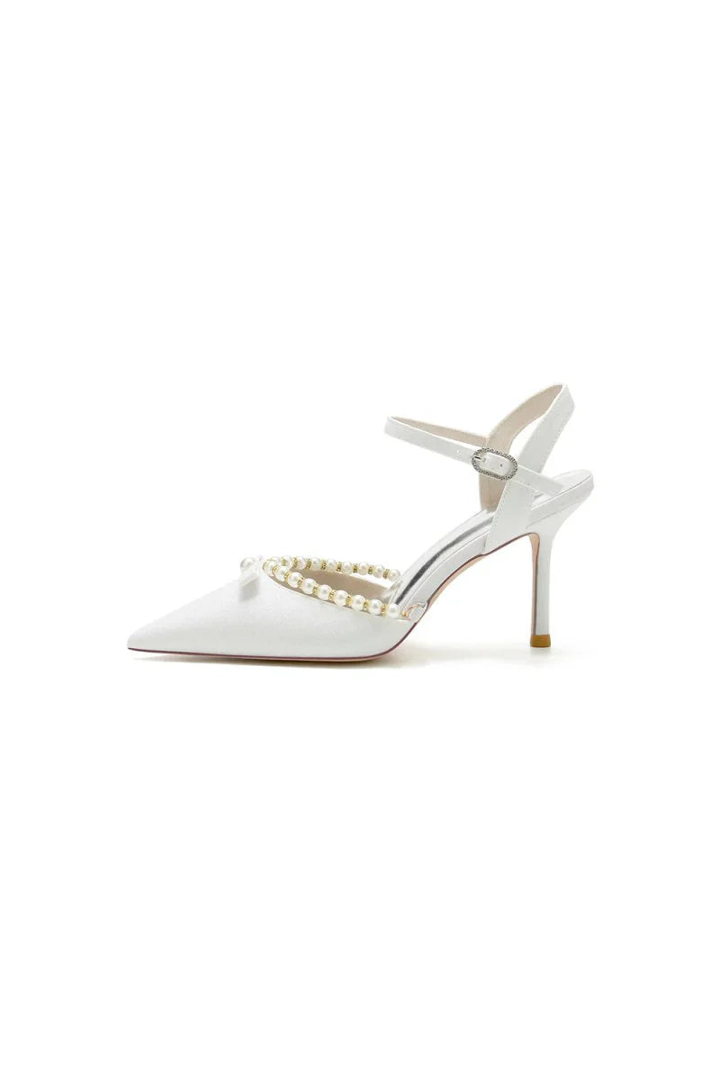 Pointed Toe Pearl Glitter Wedding Shoes With Bow