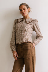Brenna Gingham Blouse in Mocha FINAL SALE