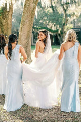 Elegant A Line Strapless Satin Wedding Dresses