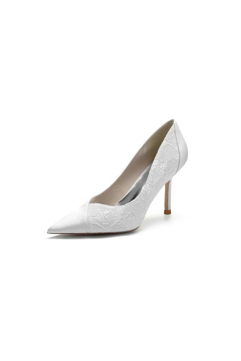 Stiletto Pointy Heels Lace Wedding Shoes