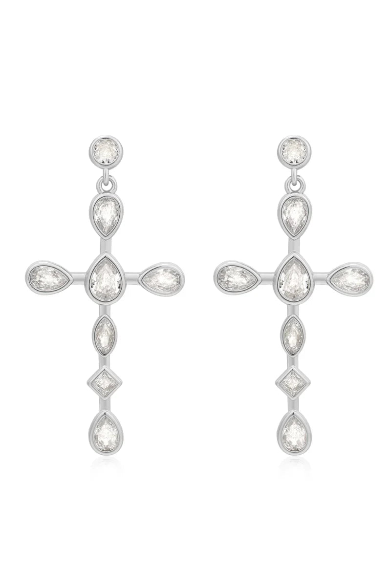 LUV AJ Bezel Stone Cross Studs