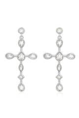 LUV AJ Bezel Stone Cross Studs