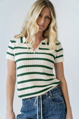 Tess Striped Collared Top in Green