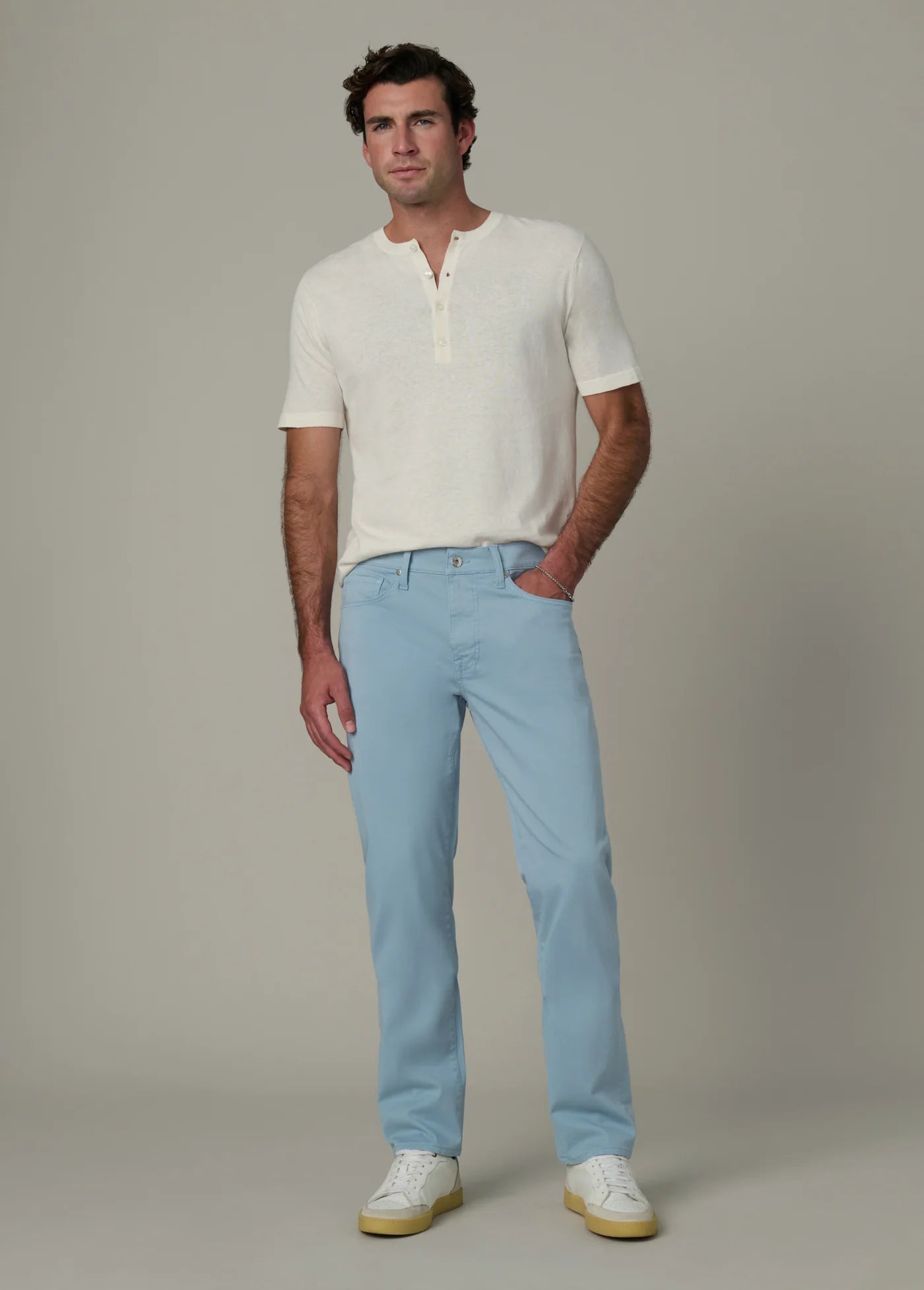SHORT SLEEVE LINEN COTTON HENLEY