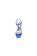 Royal Blue Satin Heels with Double Crystal Straps