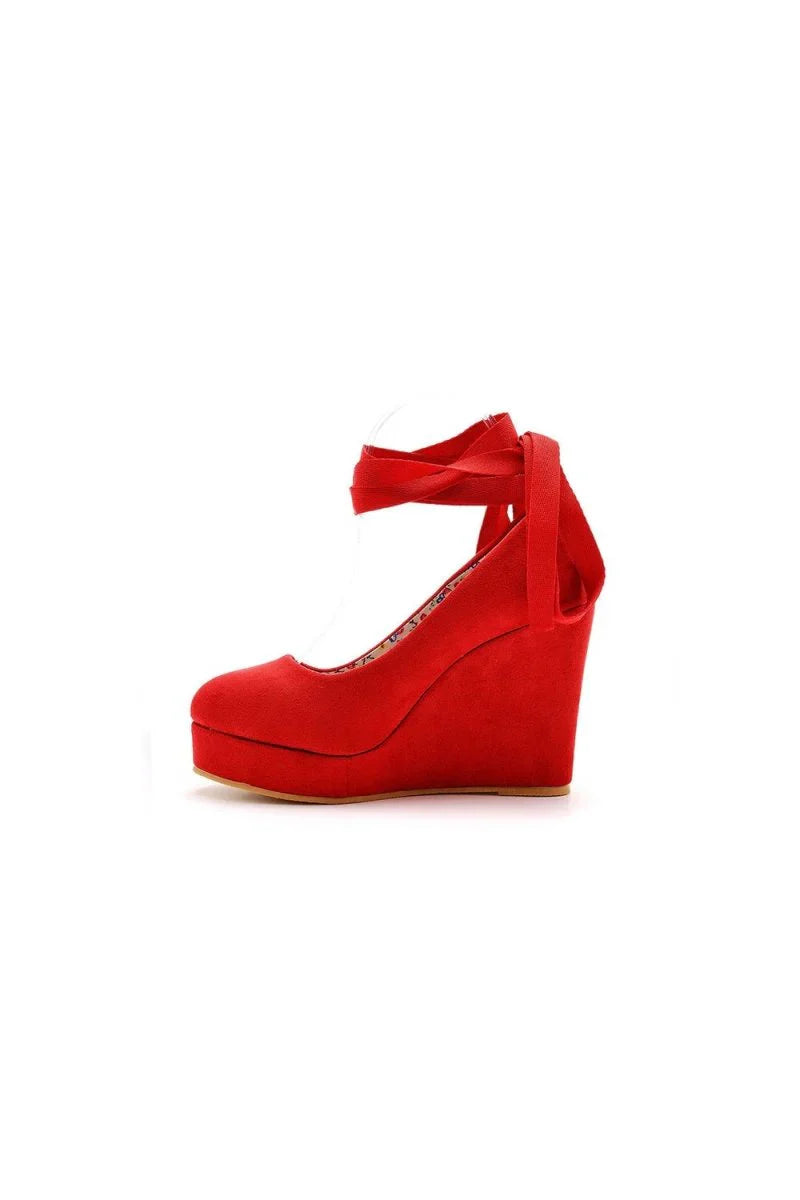 Sweet Round Toe Platform Heels Ankle Strap Wedges Heels