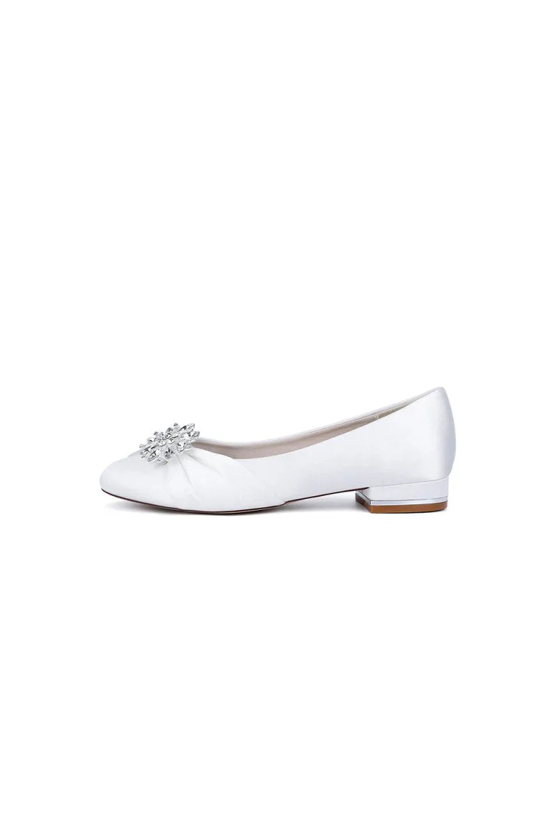 Navy Blue Flat Shoes with Crystal Flower Decoration