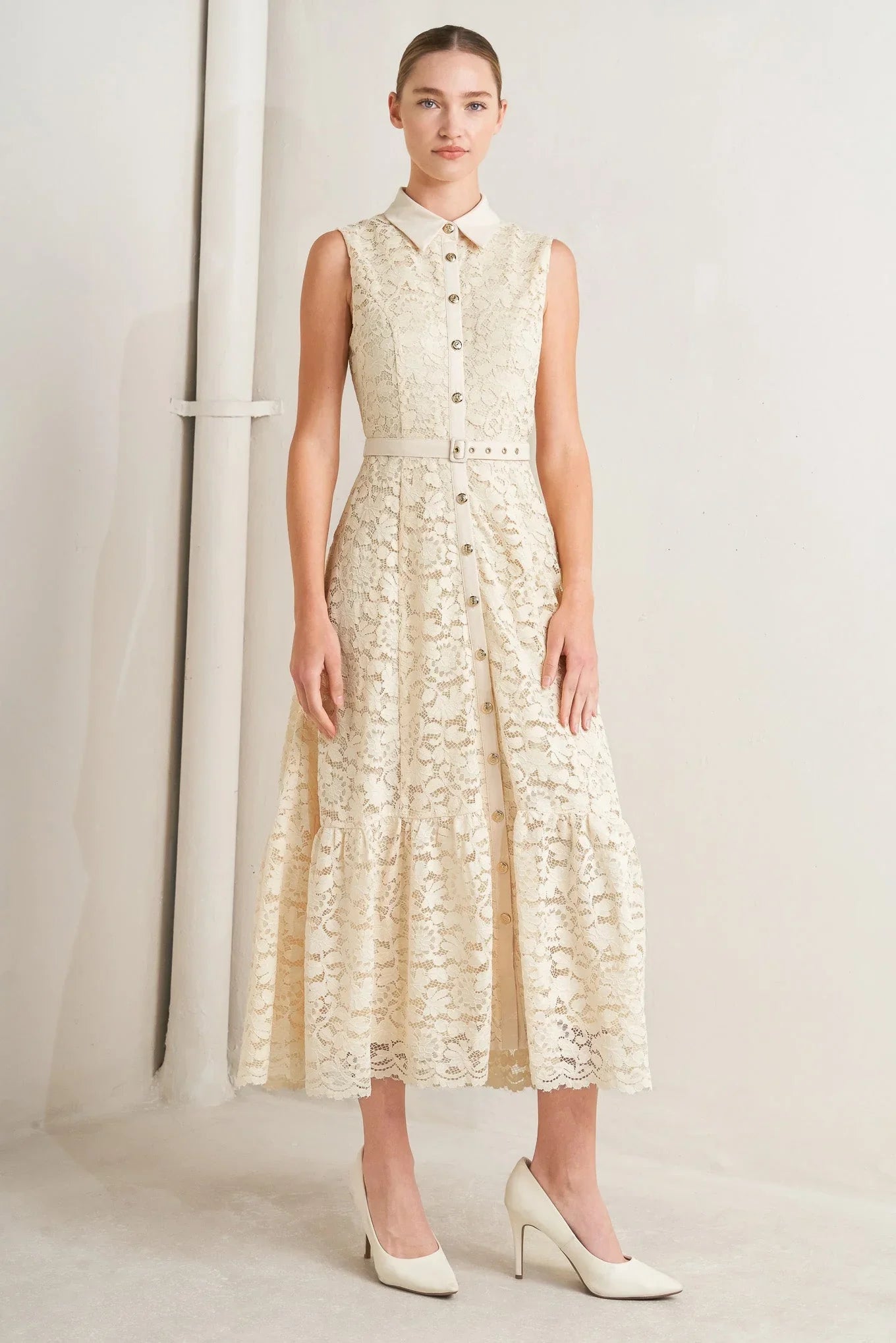 PURELY ROMANTIC LACE MIDI DRESS