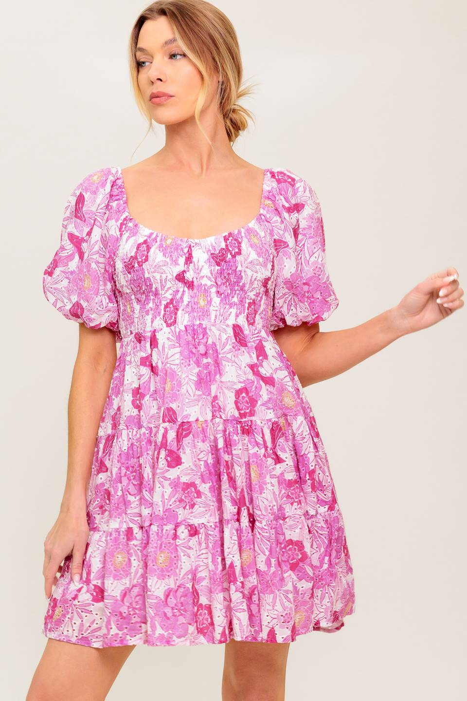 PRETTY IN PINK EYELET MINI DRESS