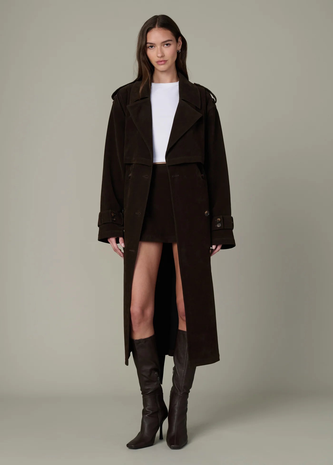 THE ELIZABETH VEGAN SUEDE TRENCH COAT