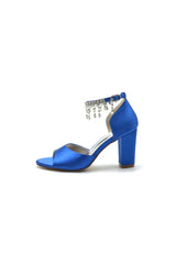 Open Toe Pearl Tassel Satin Chunky Heels