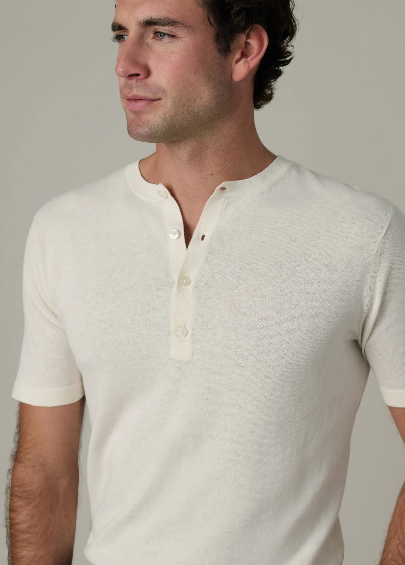 SHORT SLEEVE LINEN COTTON HENLEY