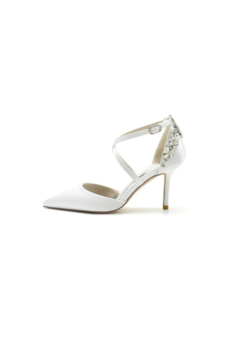 Pointed Toe Cross Strap With Rhinestones Stiletto Heels