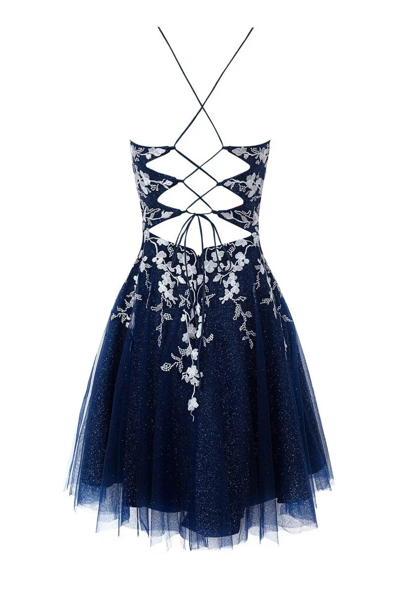 Aline Short Glitter Tulle Homecoming Dress with Appliques