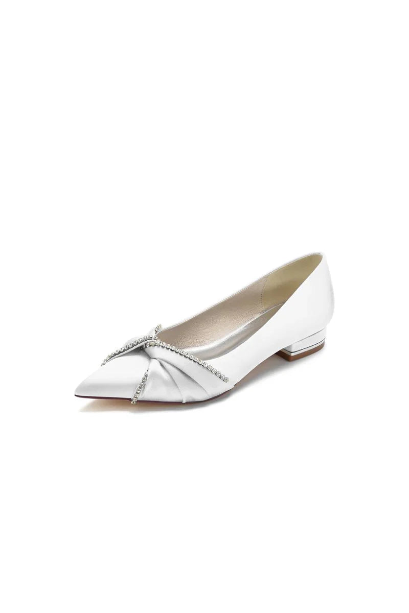 Beading Pointed Toe Satin Kitten Heels