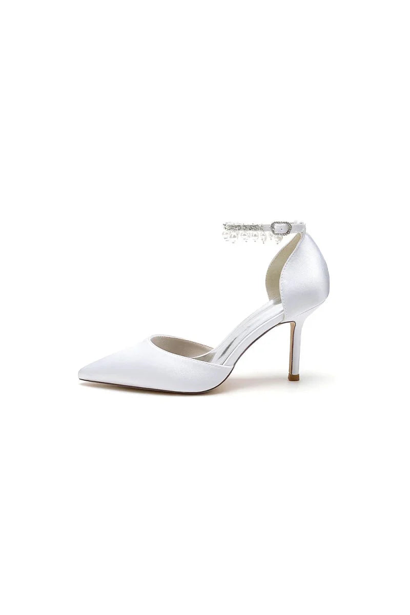 Pointed Toe Wedding Heels with Pearl Tassel
