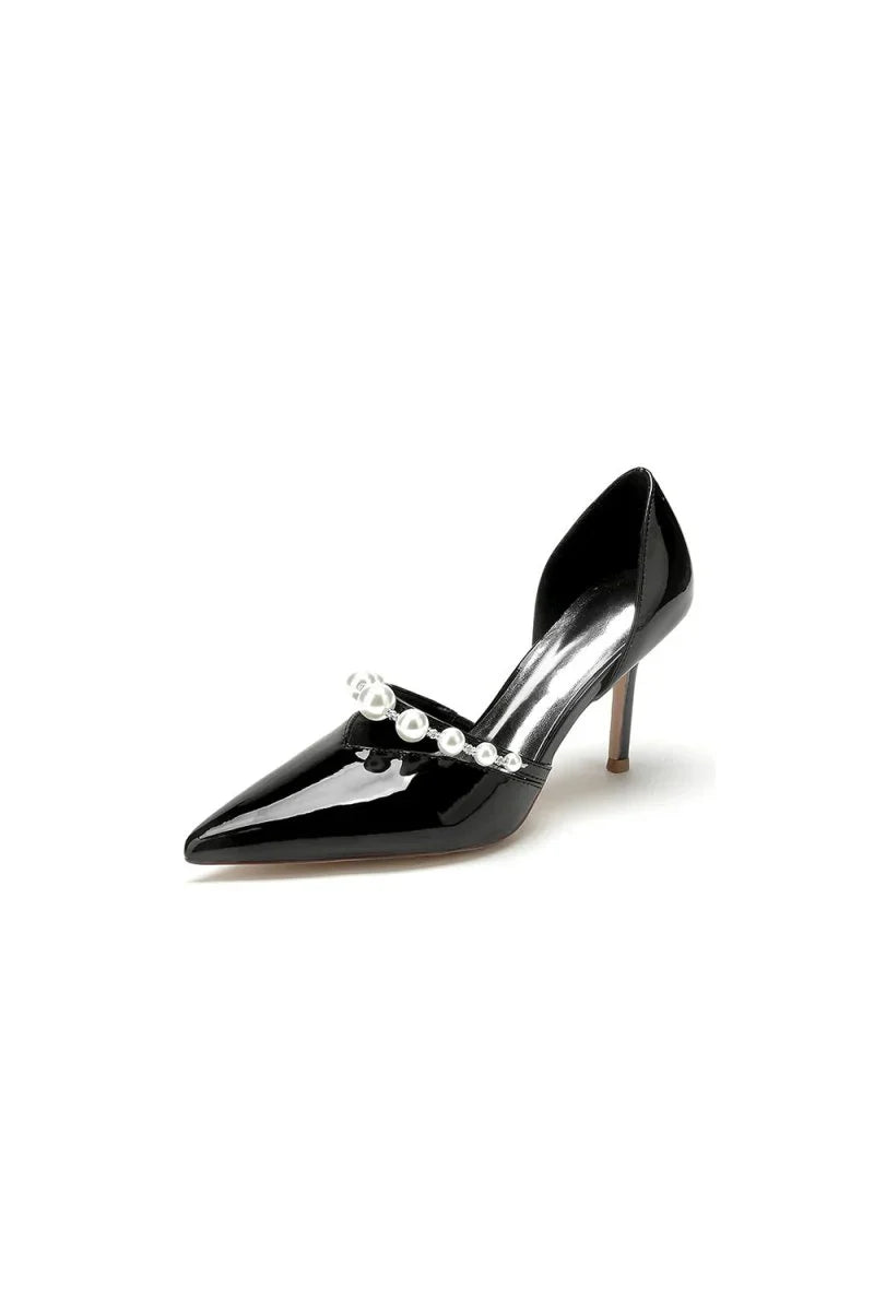 Black Elegant High Heels with Pearl Embellishment