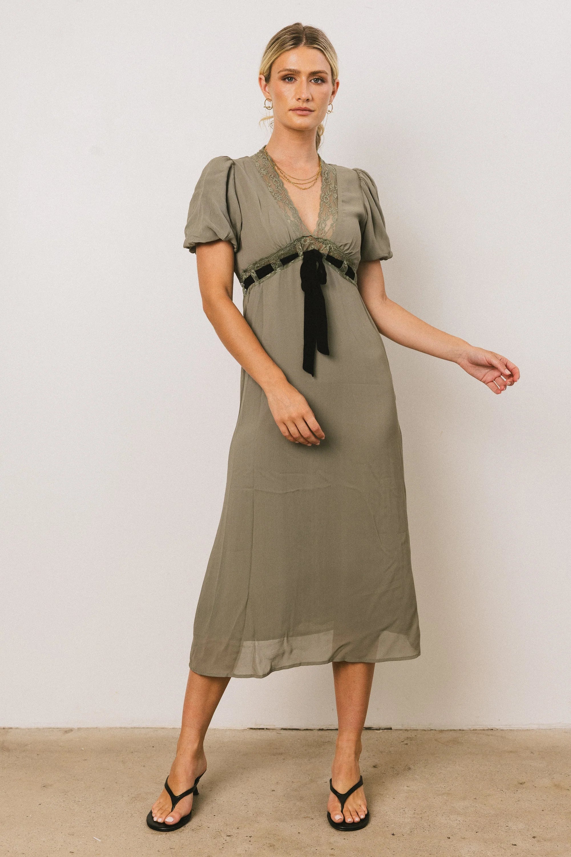 Selah Lace Trim Midi Dress in Sage FINAL SALE