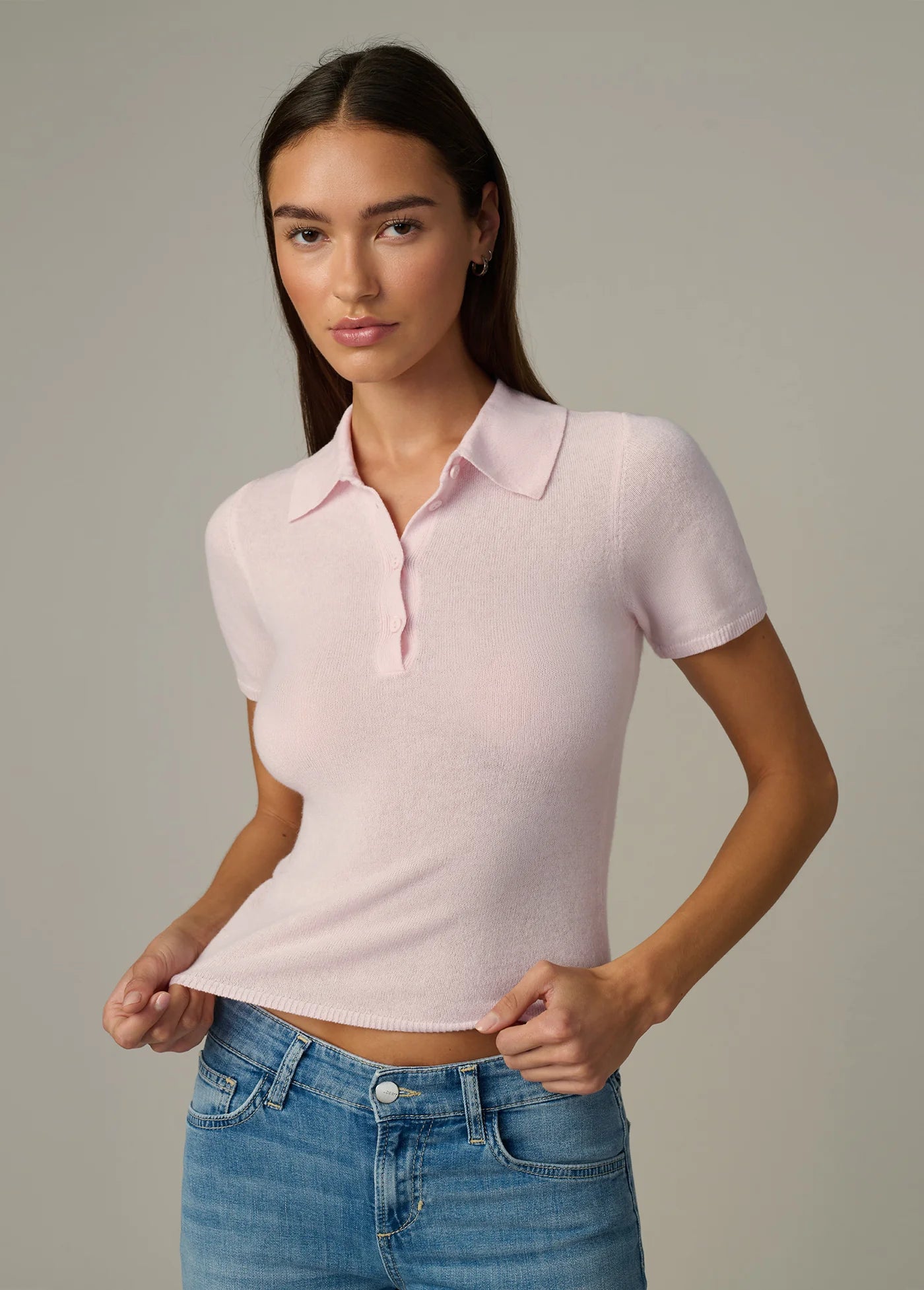 THE CASHMERE SHORT SLEEVE POLO SWEATER