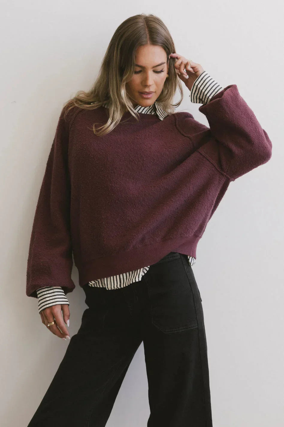 Annaleah Textured Sweatshirt in Burgundy FINAL SALE