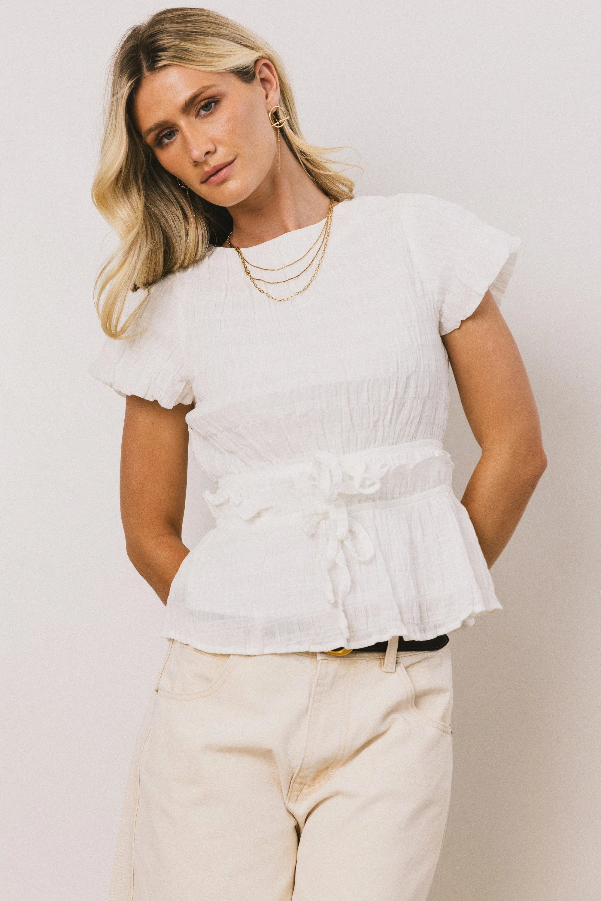 Anya Textured Blouse in Off White FINAL SALE