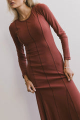 Fiona Ribbed Godet Dress in Rust FINAL SALE