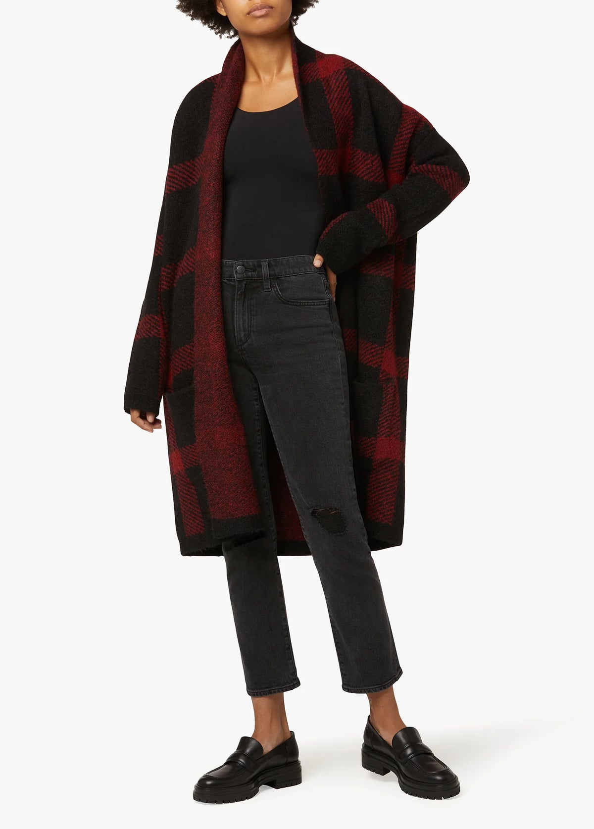 SOLANGE INTARSIA PLAID CARDIGAN