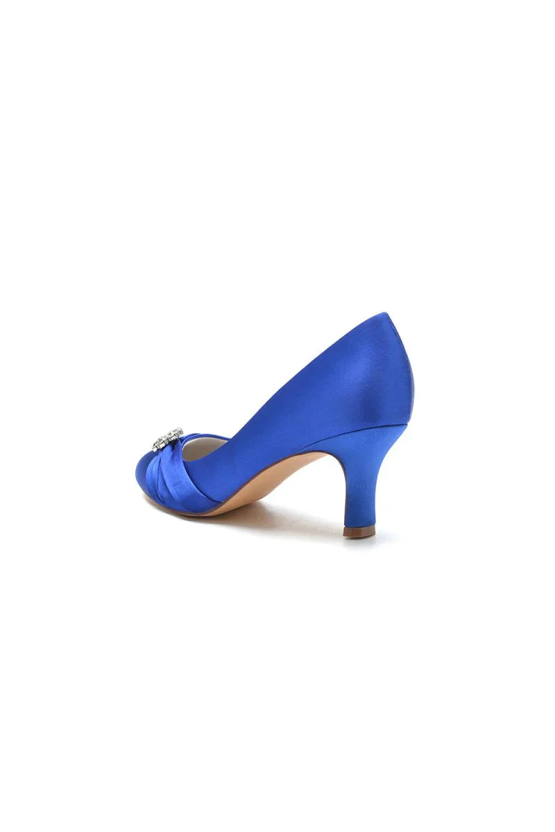 Round Toe Crystal Flower Chunky Heels