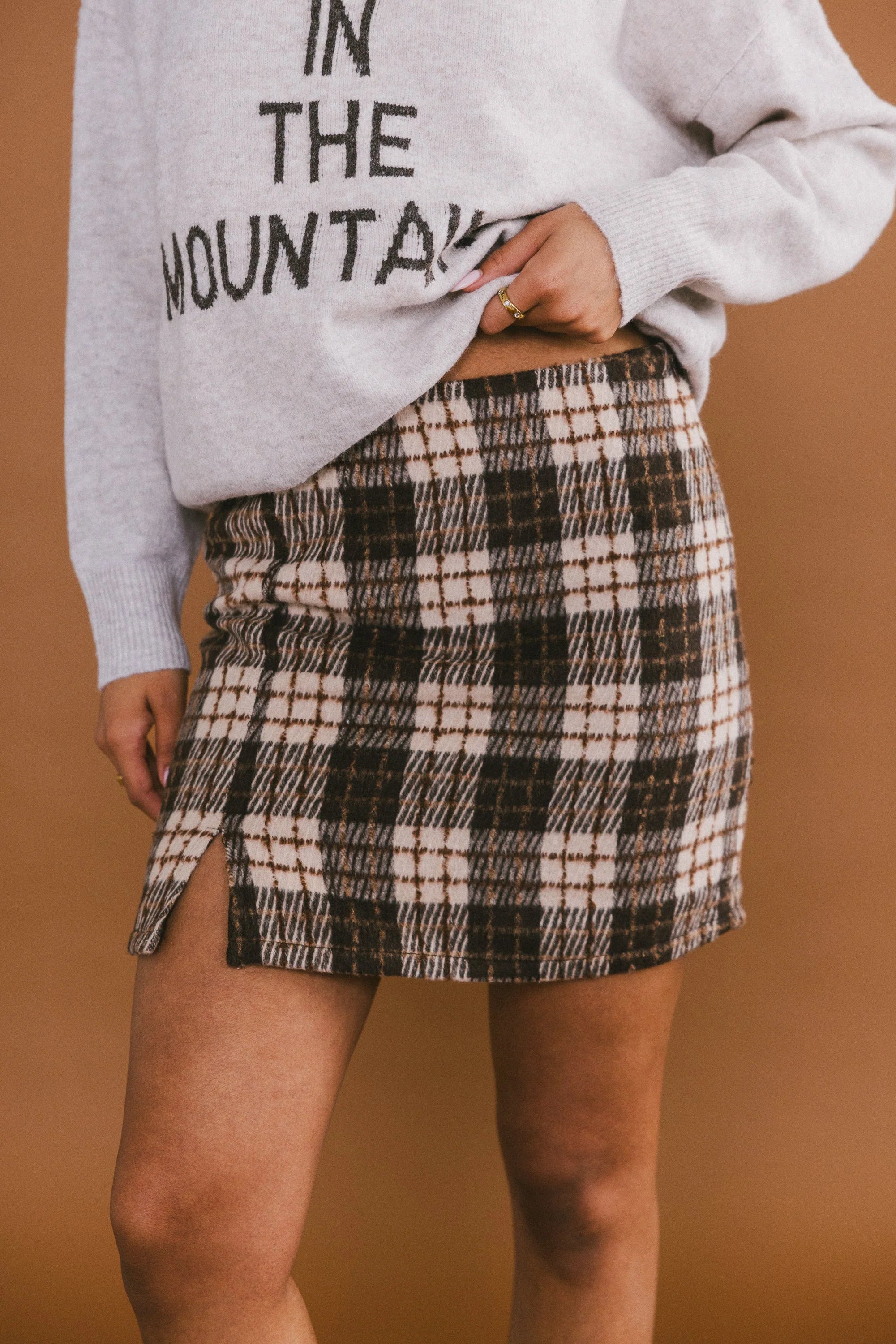 Callie Plaid Mini Skirt in Brown