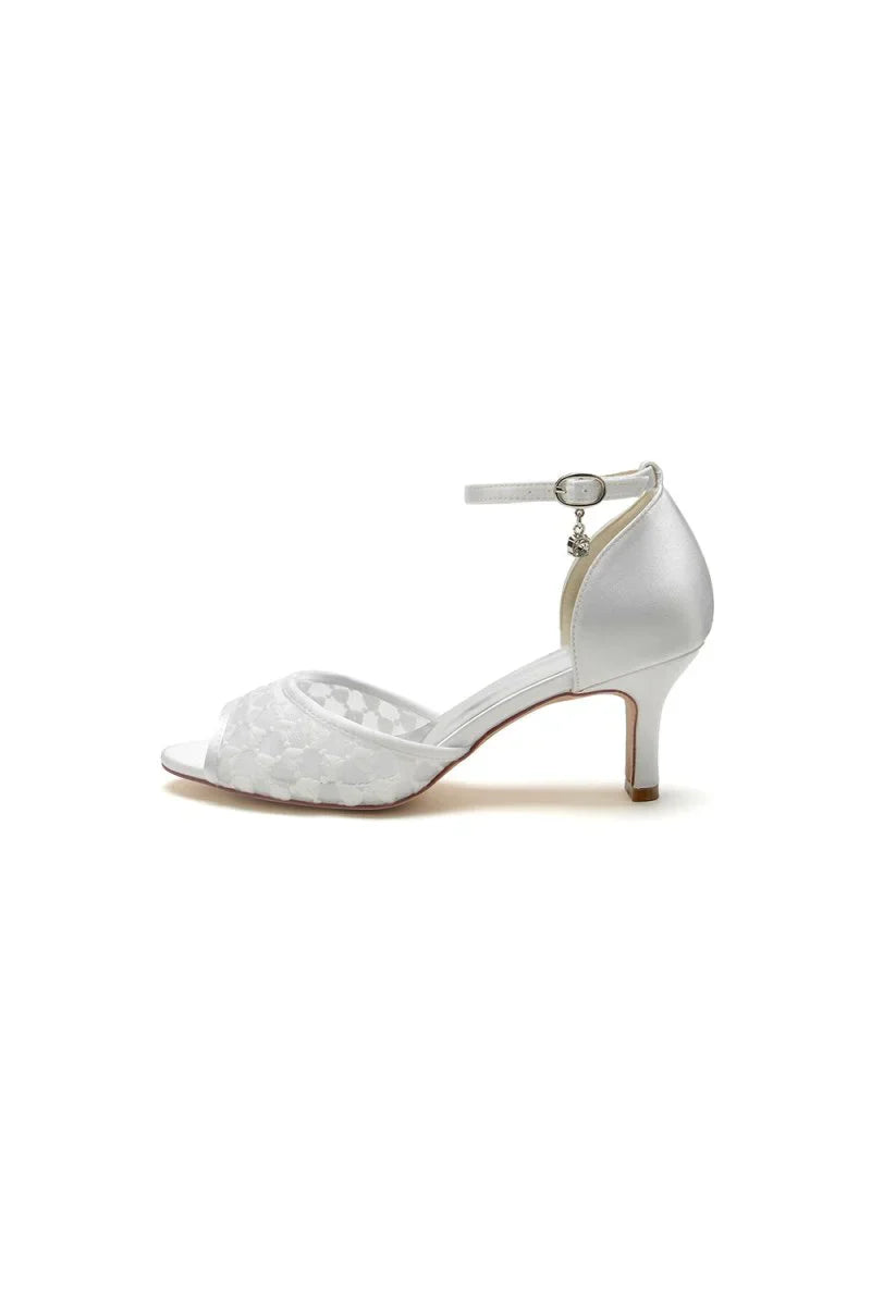 Peep Toe Wedding Sandals with Ankle Strap Low Chunky Heel Bridal Shoes