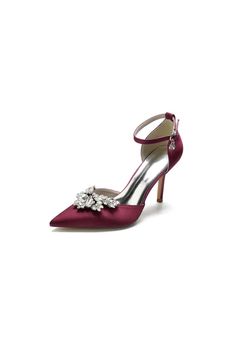 Pointed Toe Crystal Party Ankle Strap Heels Shoes
