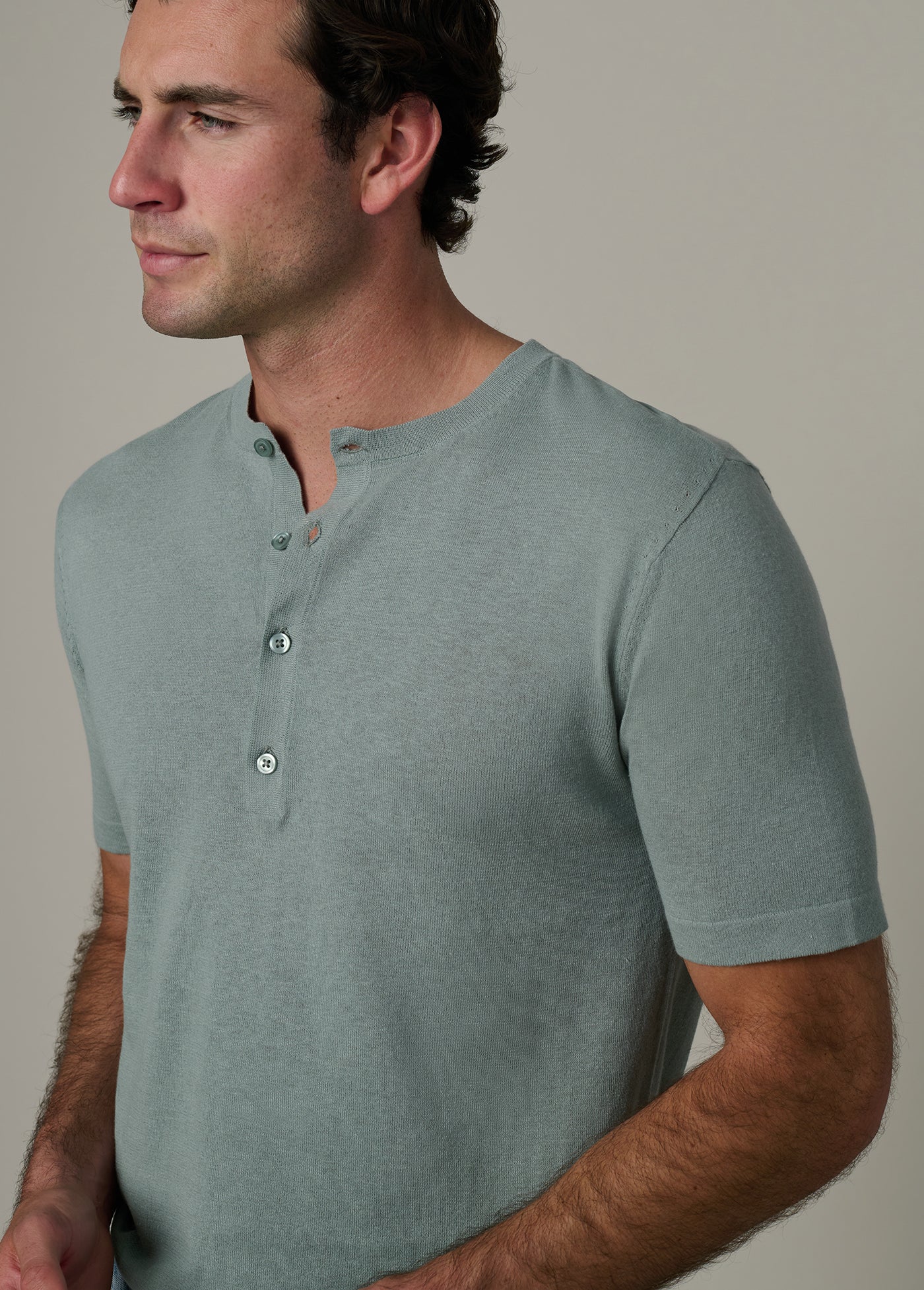 SHORT SLEEVE LINEN COTTON HENLEY
