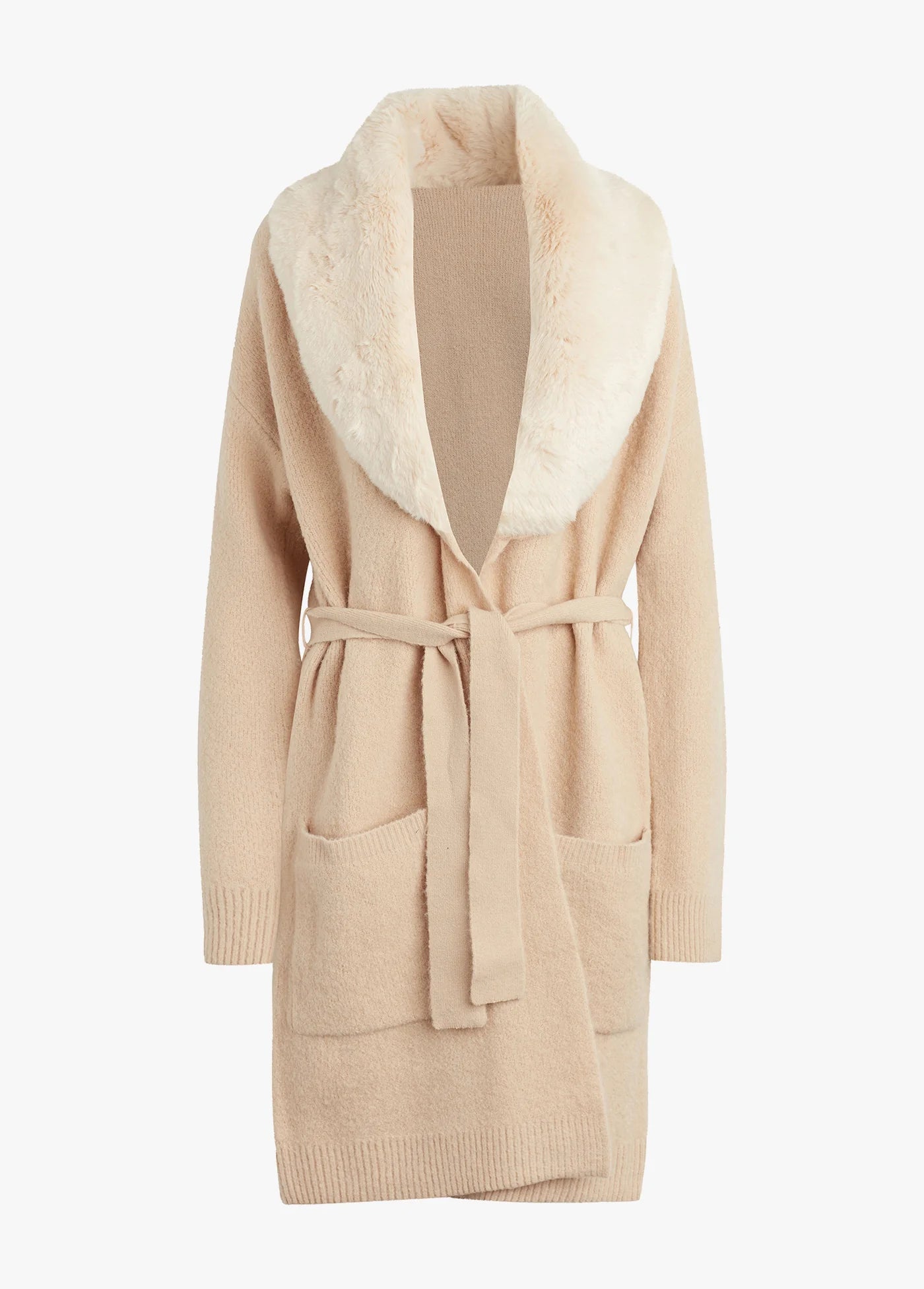 SOLANGE FAUX FUR TRIM COLLAR CARDIGAN