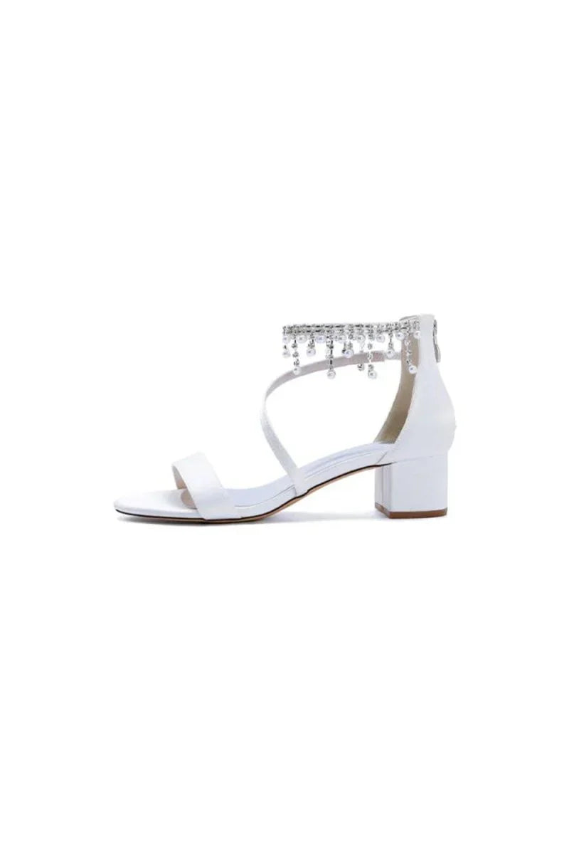 Strappy Heeled Sandals with Pearl and Crystal Embellishments