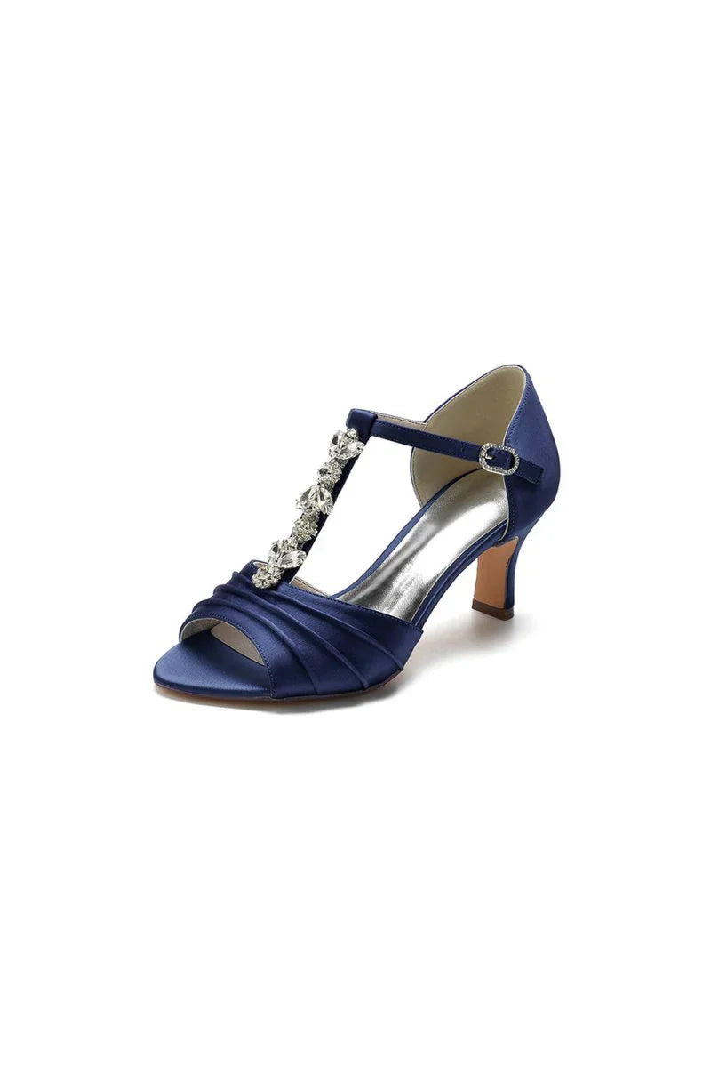 Open Toe Crystal Starp Chunky Heels