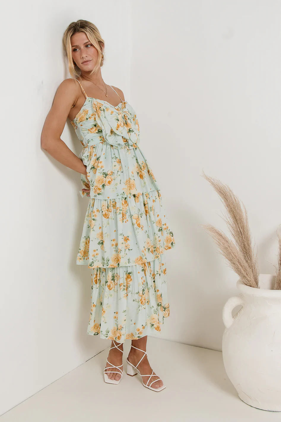 Ava Floral Midi Dress in Sage FINAL SALE