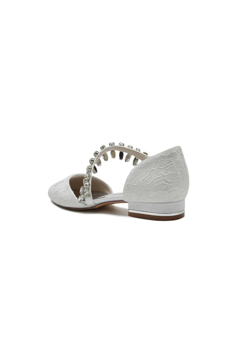 Crystal Strap Lace Round Toe Flats