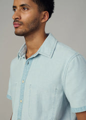 REVERSE CHAMBRAY CAMP SHIRT