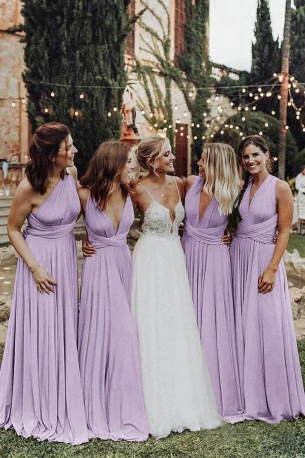Elegant Light Pink Chiffon Floor Length Long Bridesmaid Dress