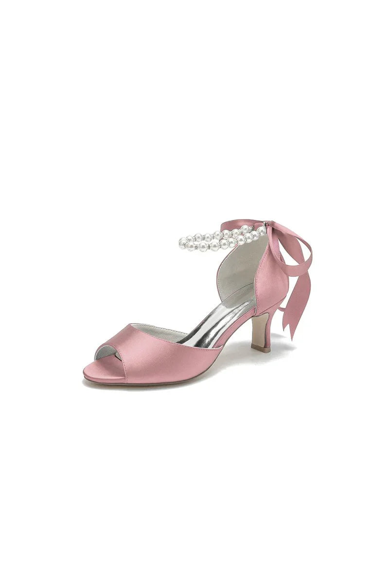 Chic Peep Toe Ribbons Faux Pearl Pumps