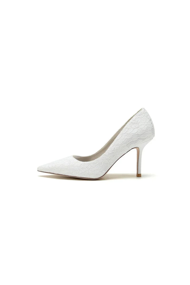 Simple Pointed Toe Lace Wedding Heels