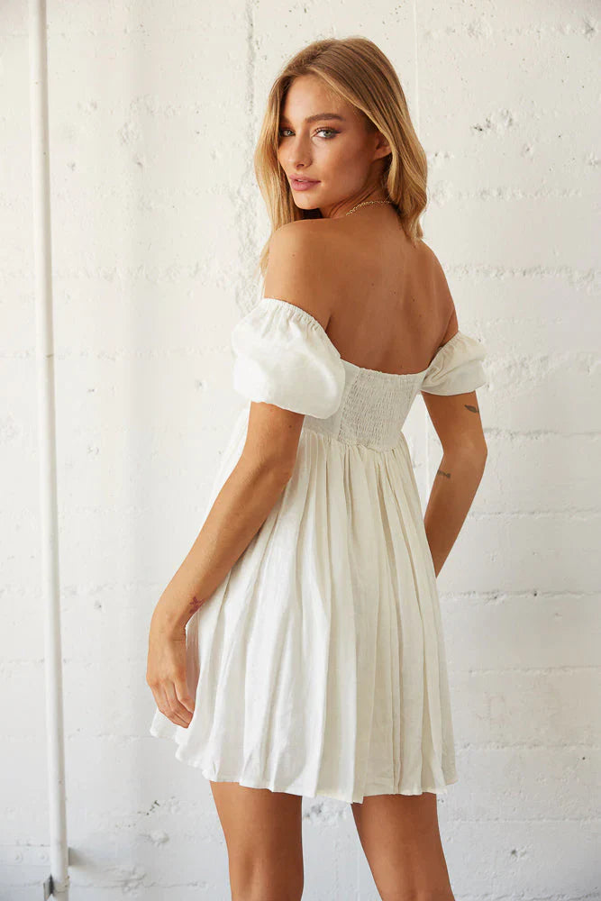 Jasmine Linen Puff Sleeve Babydoll Dress