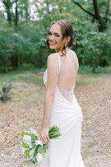 Charming Mermaid Cowl Neck Satin Wedding Dress with Slit